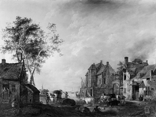 Village Scene on a River, 1750, Hendrik de Cort