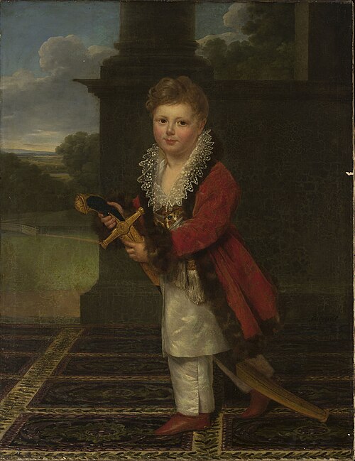 Childhood portrait of Zygmunt Krasiński (1812–1859) in the Polish costume with his father’s sword, 1815, Henri-François Riesener