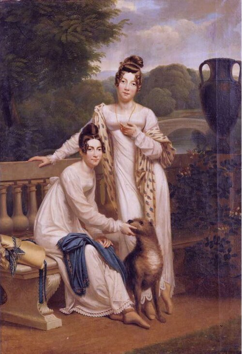 Portrait of the Misses de Balleroy in a Landscape with a Dog, 1810, Henri-François Riesener