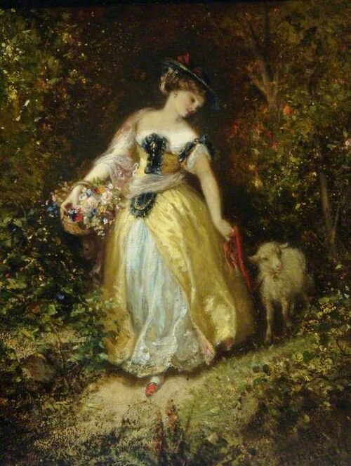 Girl with a Lamb, 1872, Henri Baron