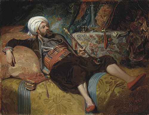 Un Turc fumant une pipe couché, 1844, Henri Baron
