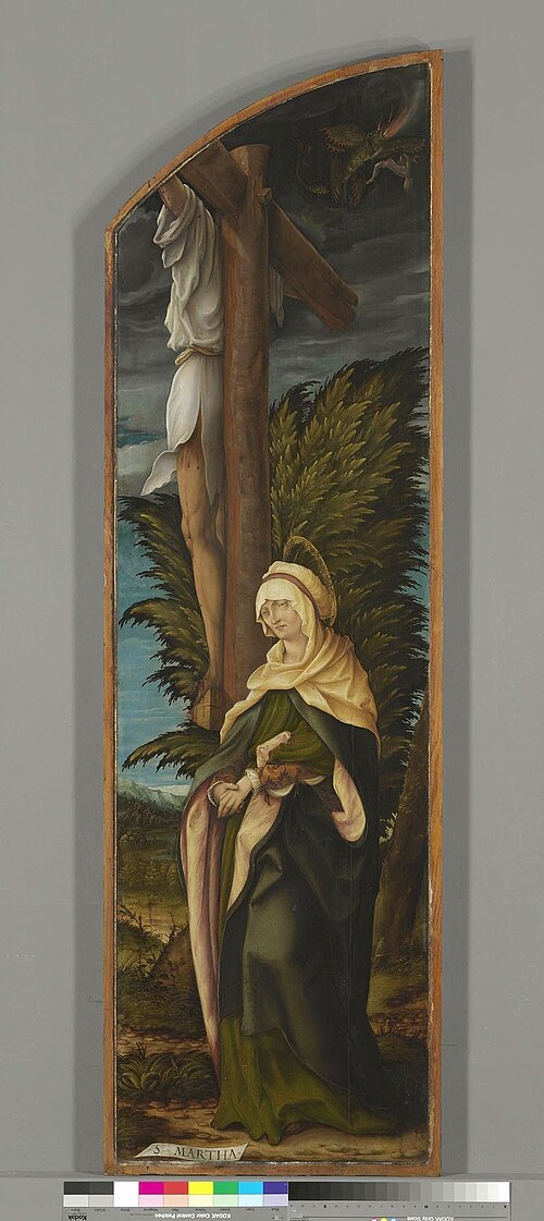 Kreuzigungsaltar, rechter Flügel: Der unbußfertige Schächer und die hl. Martha, 1519, Hans Burgkmair