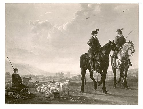 landscape with 2 riders + shepherd, 1645, Aelbert Cuyp