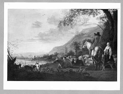 landscape with horse - man and cattle, 1645, Aelbert Cuyp