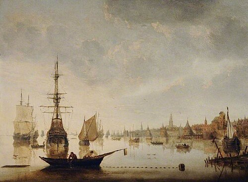 River Scene with Town and Shipping, 1640, Aelbert Cuyp