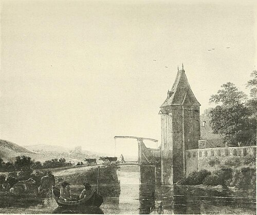 Herdsman driving cattle over a drawbridge, 1635, Aelbert Cuyp