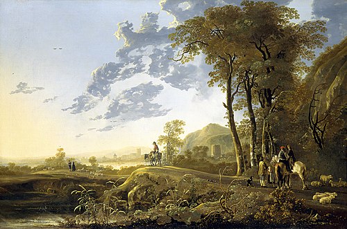 An Evening Landscape with Figures and Sheep, 1650, Aelbert Cuyp