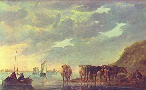A Herdsman with Five Cows by a River, 1650, Aelbert Cuyp