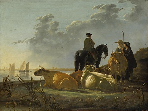 Peasants and Cattle by the River Merwede, 1659, Aelbert Cuyp