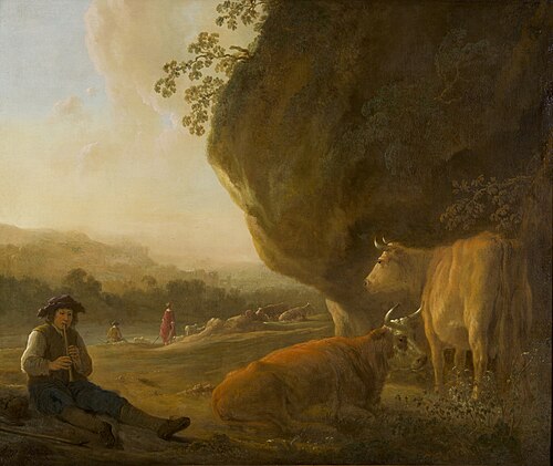 Landscape with flute-playing herder and cattle, 1663, Aelbert Cuyp
