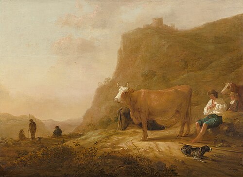 Mountainous landscape with herdmen and cattle, 1664, Albert Cuyp