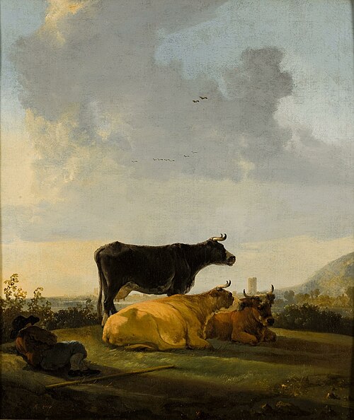 Landscape with three cows and a cowherd, 1650, Aelbert Cuyp