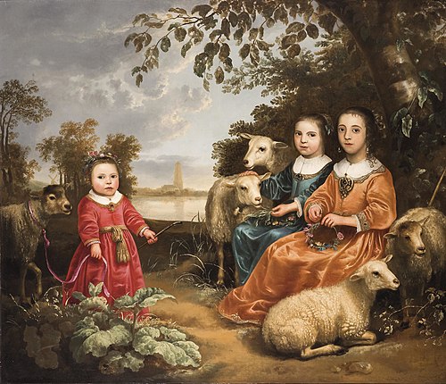 Three girls with sheep in a landscape, 1650, Aelbert Cuyp