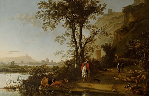 Landscape with a Horseman, Figures, and Cattle, 1655, Albert Cuyp