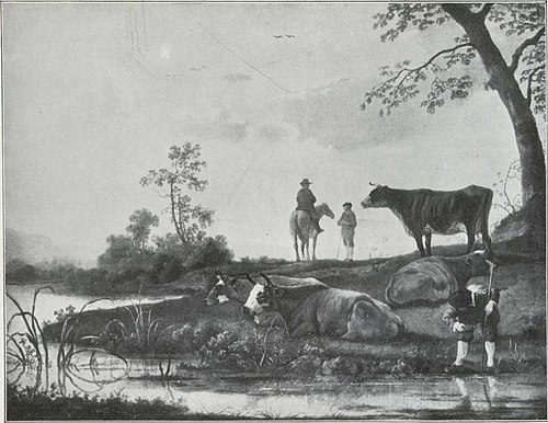 Four Cows by a River with Herdsmen and a Horseman, 1655, Aelbert Cuyp