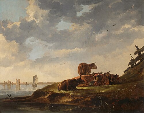 River landscape with seven cows and the ruins of Merwede Castle, 1648, Aelbert Cuyp