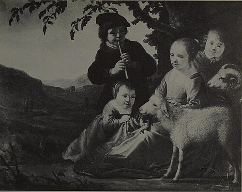 Four children as shepherds, with two sheep, 1645, Aelbert Cuyp