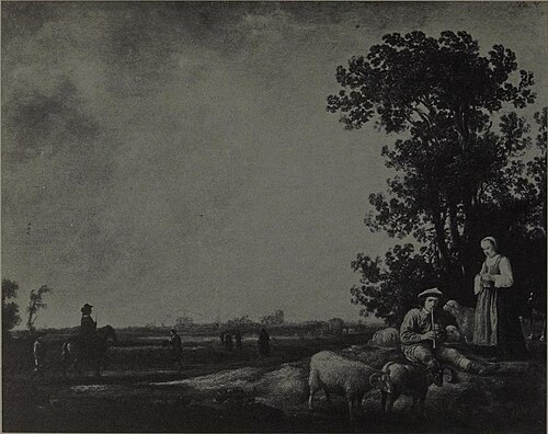 Piping Shepherds, with a view of Leiden, 1650, Aelbert Cuyp