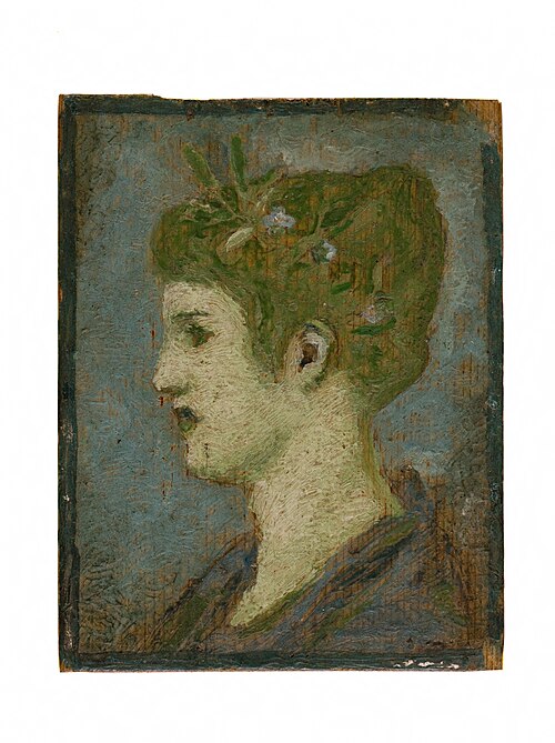 Tête de femme couronnée de feuillage, profil gauche, 1880, Henry Cros
