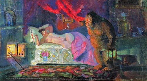 The Merchant Wife and the Domovoi, 1922, Boris Koustodiev