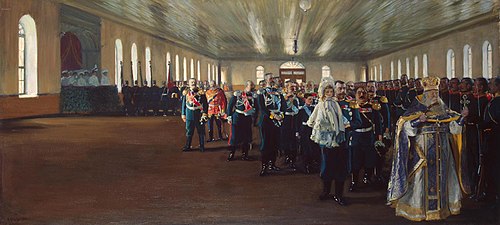 The Church Parade of the Finnish Life Guards Regiment, 1906, Boris Koustodiev