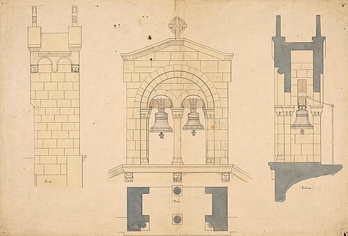 Elevation, Plan and Section of a Bell Tower, , Augustus Pugin