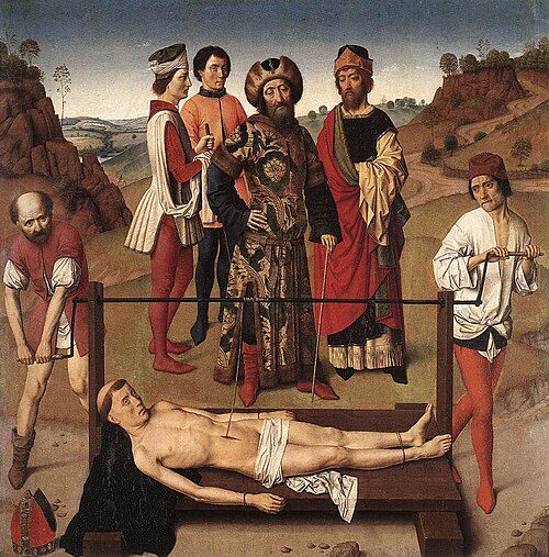 Het martelaarschap van de heilige Erasmus (middenpaneel), 1456, Dirk Bouts
