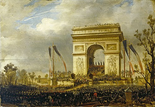 La fête de la Fraternité, le 20 avril 1848, place de l'Étoile ; distribution des drapeaux à la garde, 1848, Hippolyte Sebron