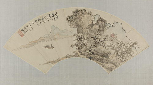 蓝瑛仿范宽山水扇页, , Lan Ying