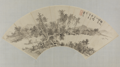 蓝瑛仿吴镇山水扇页, , Lan Ying