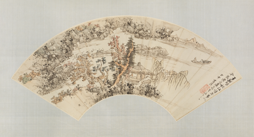 蓝瑛仿王叔明秋江诗思扇页, , Lan Ying