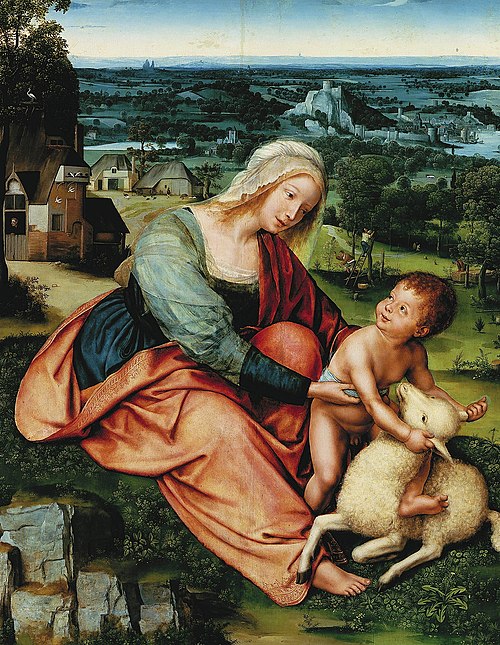 Vierge et l'Enfant avec l'agneau., 1513, Quentin Metsys