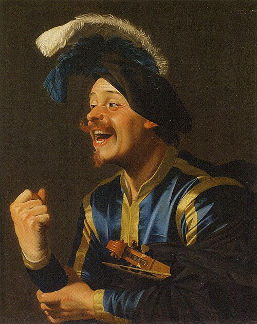 Laughing musician with a violin under his arm, 1624, Gerrit van Honthorst