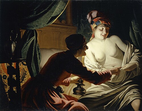 La chasse aux puces à la lumière d'une bougie, 1650, Gerrit van Honthorst