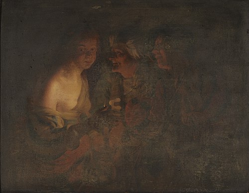 Young Woman with a Candlestick, Old Woman and a Violin Player, 1630, Gerrit van Honthorst