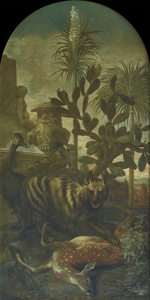 Hyena, Antelope and Cassowary in a Cactus Landscape, 1723, Ignaz Heinitz von Heinzenthal