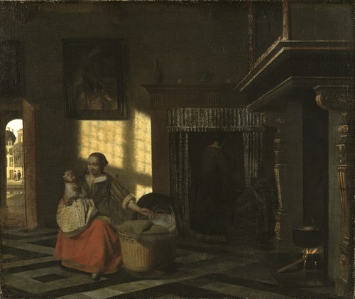 Intérieur avec une mère près d'un berceau, 1665, Pieter de Hooch