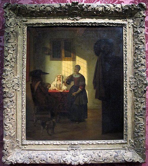 Joueurs de cartes à une table, avec une femme de service, 1670, Pieter de Hooch