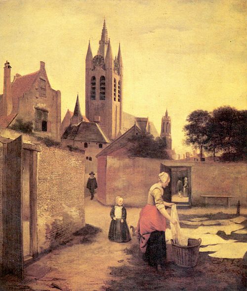 Une femme et de l'enfant dans une cour, 1657, Pieter de Hooch
