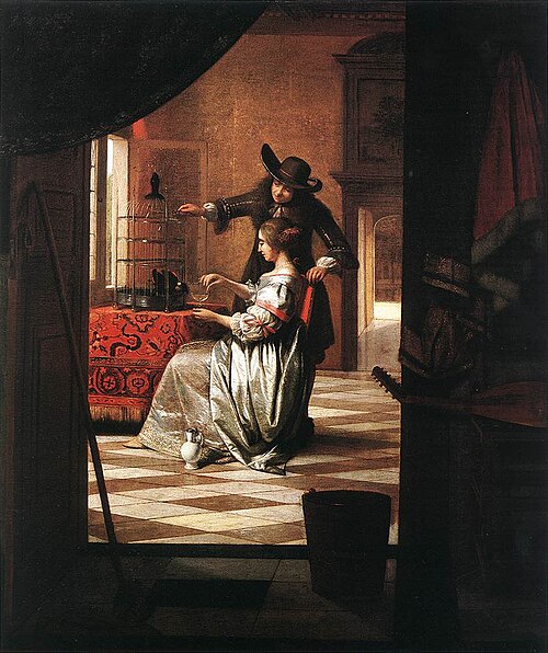 Couple avec perroquet, 1675, Pieter de Hooch