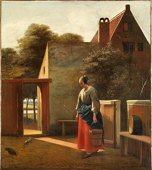 Femme avec un seau et un balai dans une cour, 1660, Pieter de Hooch