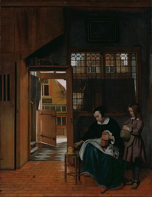 Une femme préparant du pain et du beurre pour un garçon, 1661, Pieter de Hooch
