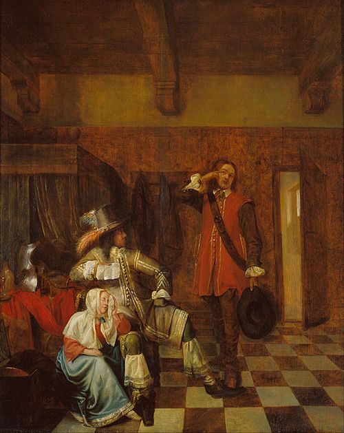 Intérieur avec l'agent de messager et jeune femme, 1655, Pieter de Hooch