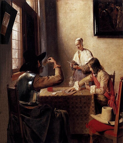 Deux soldats jouant aux cartes et une fille, 1657, Pieter de Hooch