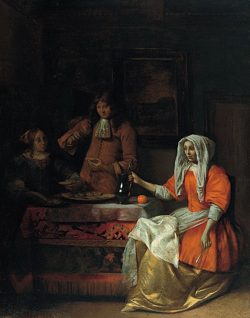 Société dans un intérieur mangeant des huîtres, 1681, Pieter de Hooch