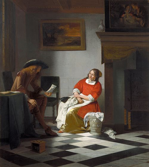 Man reading letter to a woman, 1675, Pieter de Hooch