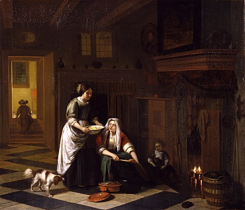 Deux femmes et un enfant par la cheminée, 1672, Pieter de Hooch