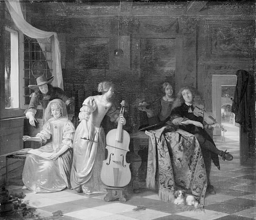 Joyeuse compagnie avec cinq gens, 1675, Pieter de Hooch