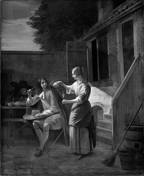En dehors de l'auberge, 1678, Pieter de Hooch