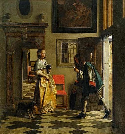 Jeune femme dans un intérieur, la réception d'une lettre, 1669, Pieter de Hooch